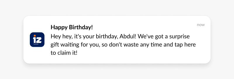 birthday offer push notification iz banking experience